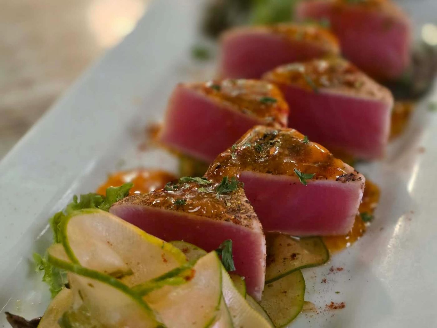 Seared blackened sesame ahi tuna at Twysted Vyne, Inverness FL