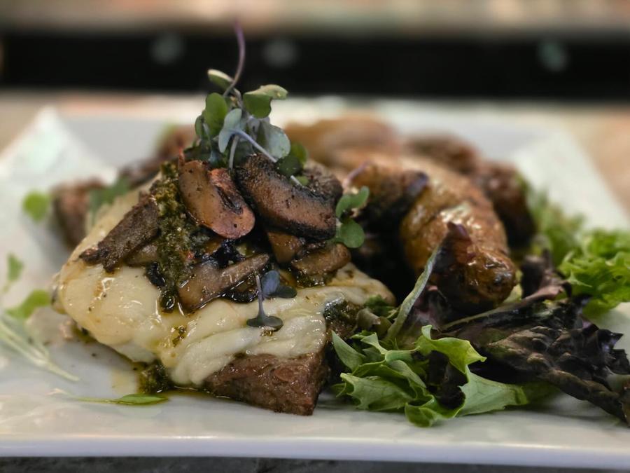 Mushroom and greens plate at Twysted Vyne, Inverness FL